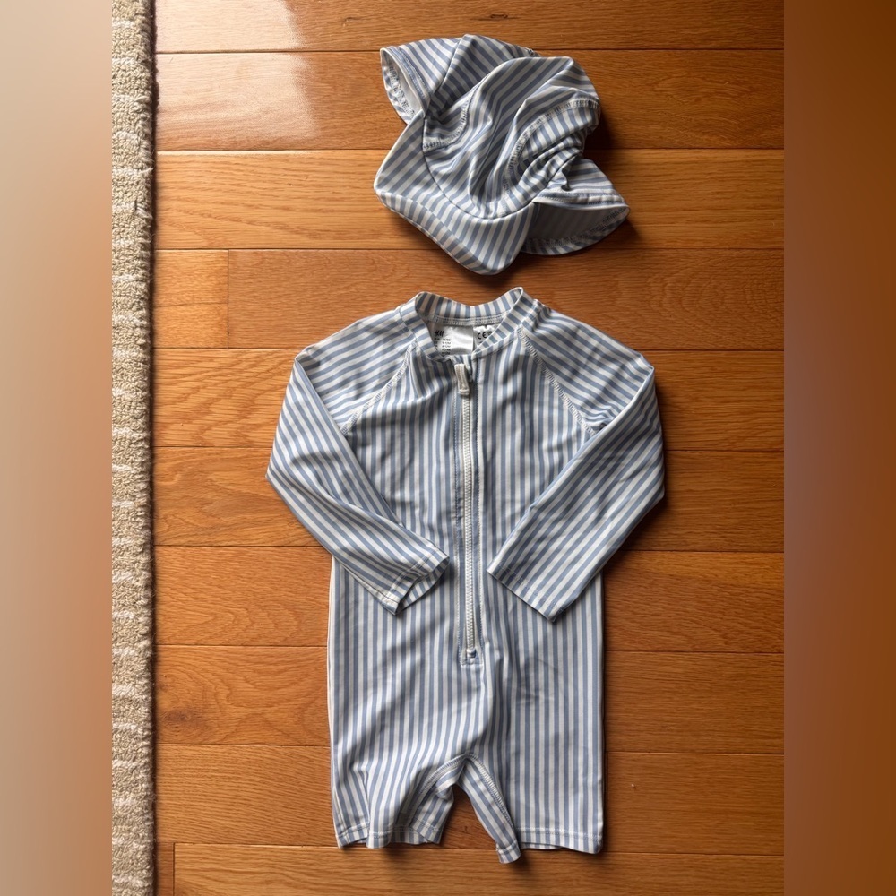 H&M Blue and White Striped Baby Onesie